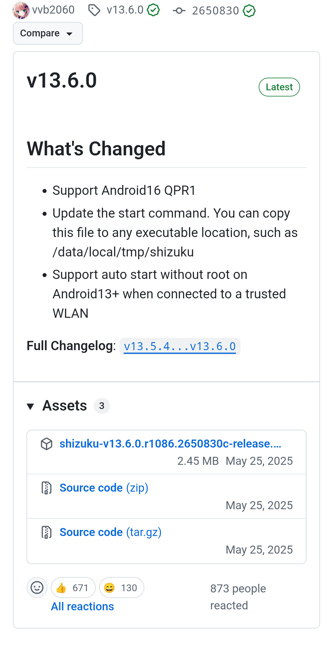 Screenshot: Shizuku GitHub Releases download page